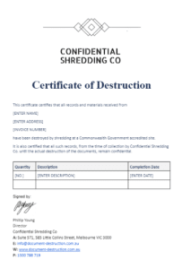 certificate of destruction